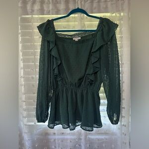 Chic Soul, square neck blouse, 1X, dark green